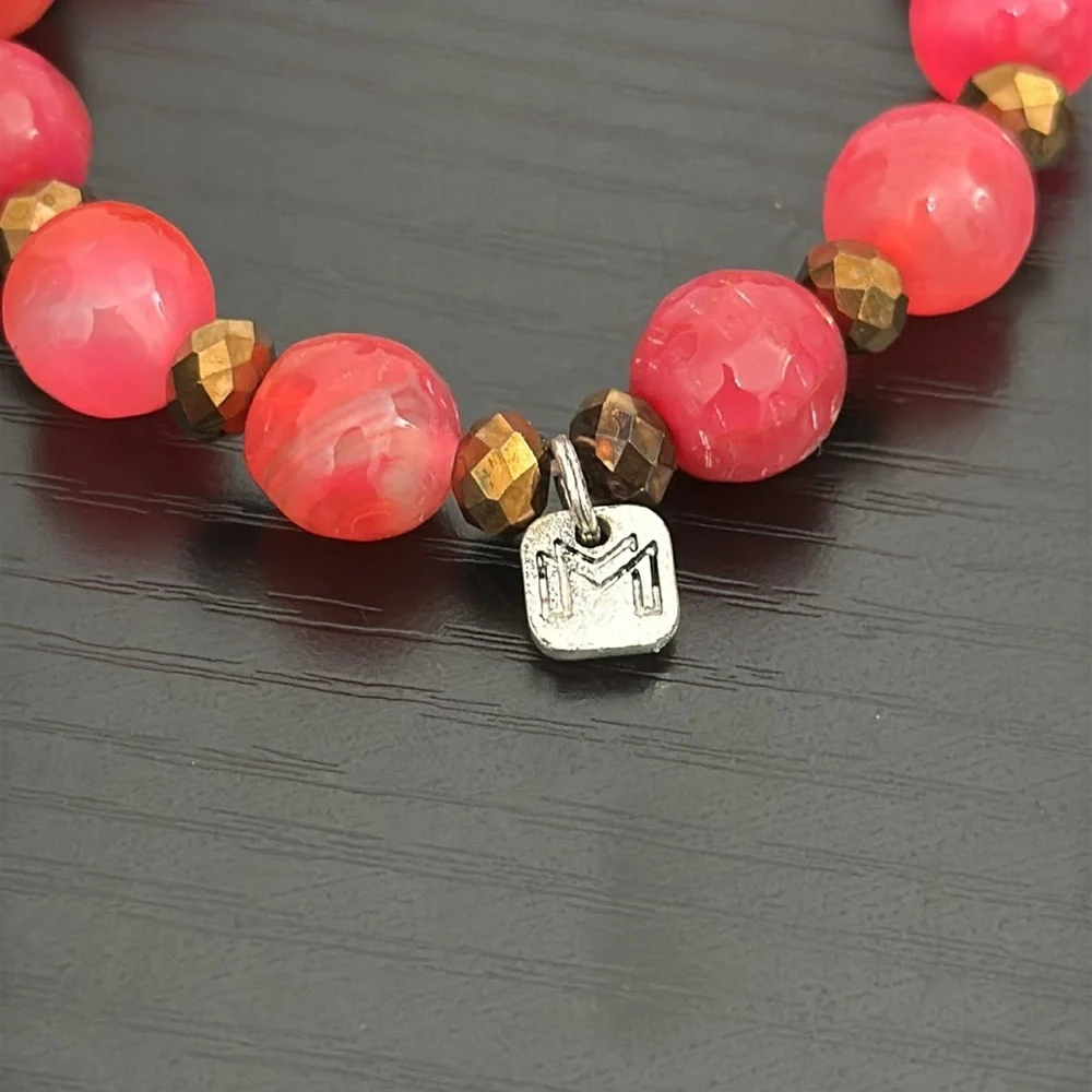 Signed M Pink Dyed Faucet Quartz Stretch Vintage Bracelet